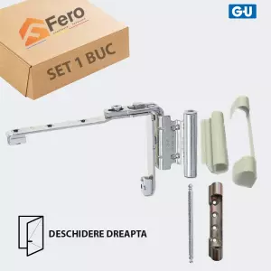 Balama superioară GU dreapta PVC, 13 mm, 130 kg, capace albe